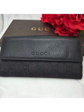 Gucci Wallet GG Canvas Leather Black